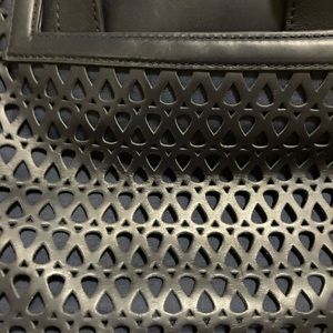 Navy Brooks Brothers leather lattice bag.